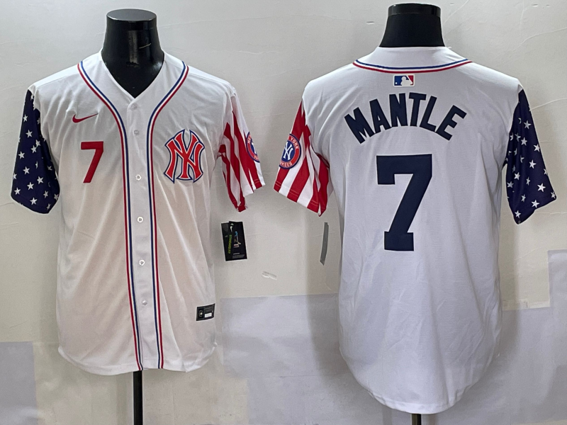 Men 2025  MLB New York Yankees #7 Mantle white jersey style 5->new york yankees->MLB Jersey